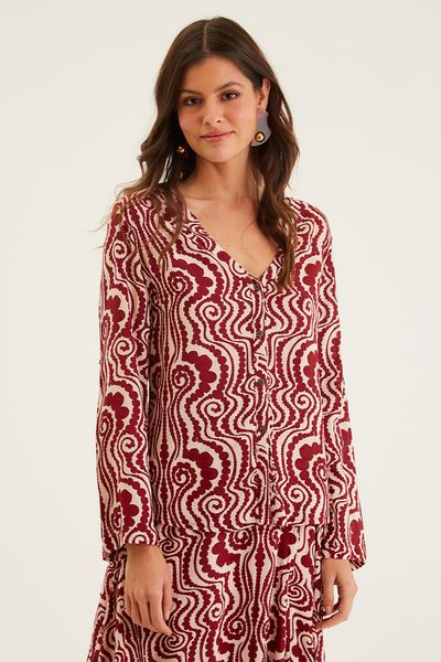 azul assimétrico paisley boho camisa
